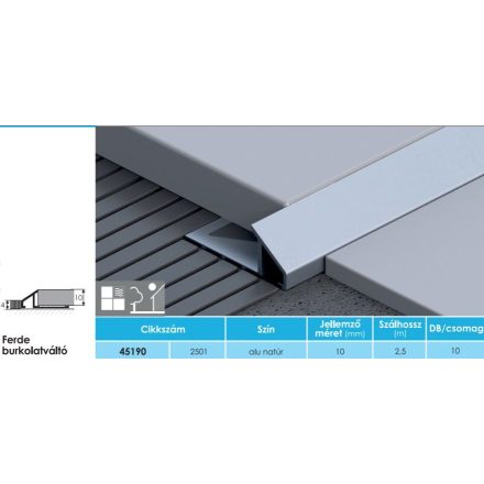Élvédő Ferde burkolatváltó alu 2,5 m